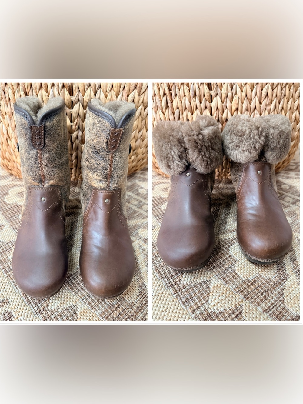 Dansko Stormy Fur Lined Convertible Boots Brown Oiled Leather Fold Over Sz 39